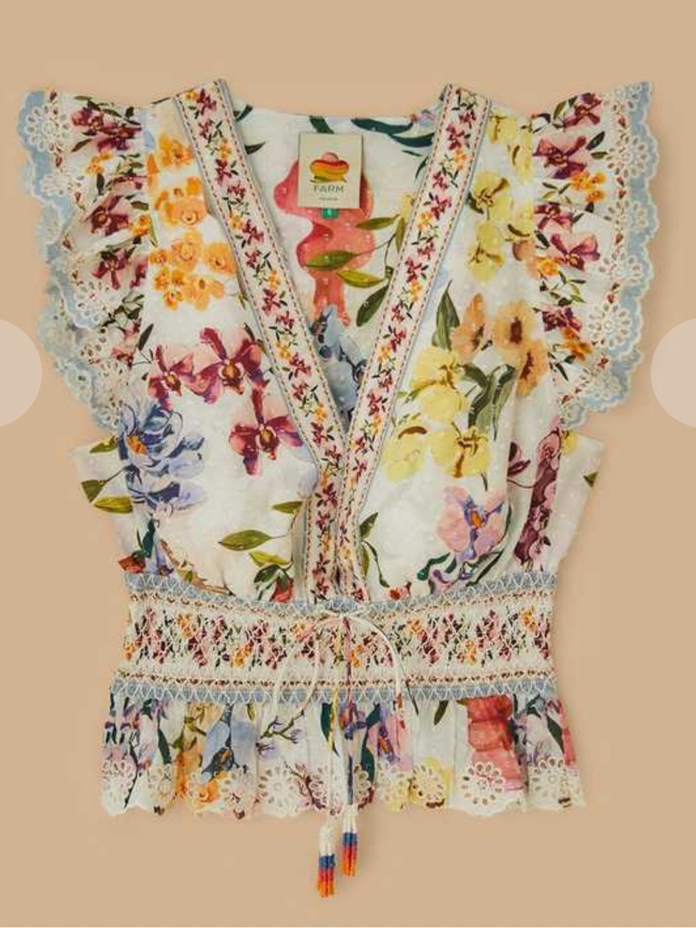 FARM Rio Greek Garden Smocked Blouse